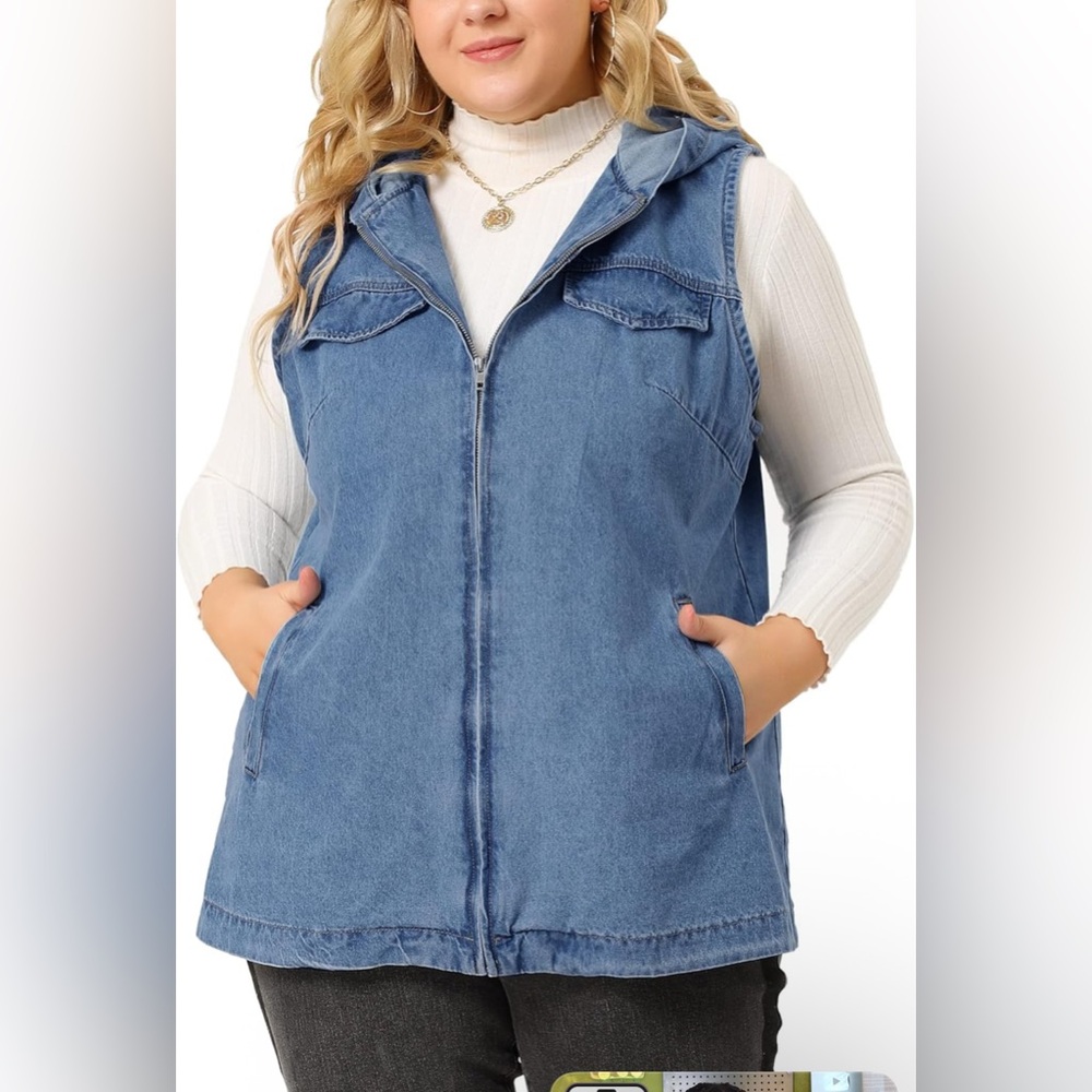 Agnes Orinda Plus Size 4X Denim Vest for Women Sleeveless Lightweight Hoodie